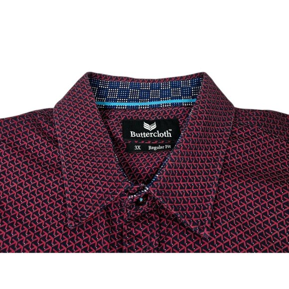 Buttercloth Geometric Flip Cuff Button Up Shirt Men's 3XL Regular Fit Red - Picture 3 of 12